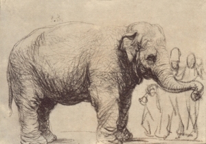 Rembrandt's Elephant, done with charcoal on paper in 1637. Not many Europeans would have seen an elephant at this time. I want to be this good at drawing one day.