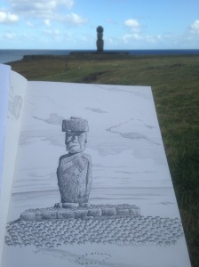 Drawing of the Moai at Tahai