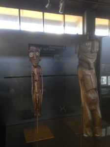 These are called Moai Kava-Kava, the best known wooden carved figures of Rapa Nui. According to traditional stories, King Tu'u Ko Ihu was the first man who engraved this kind of figure. His inspiration came when he was walking around the island and saw two spirits, or Aku Aku sleeping in the Puna Pau quarry. 